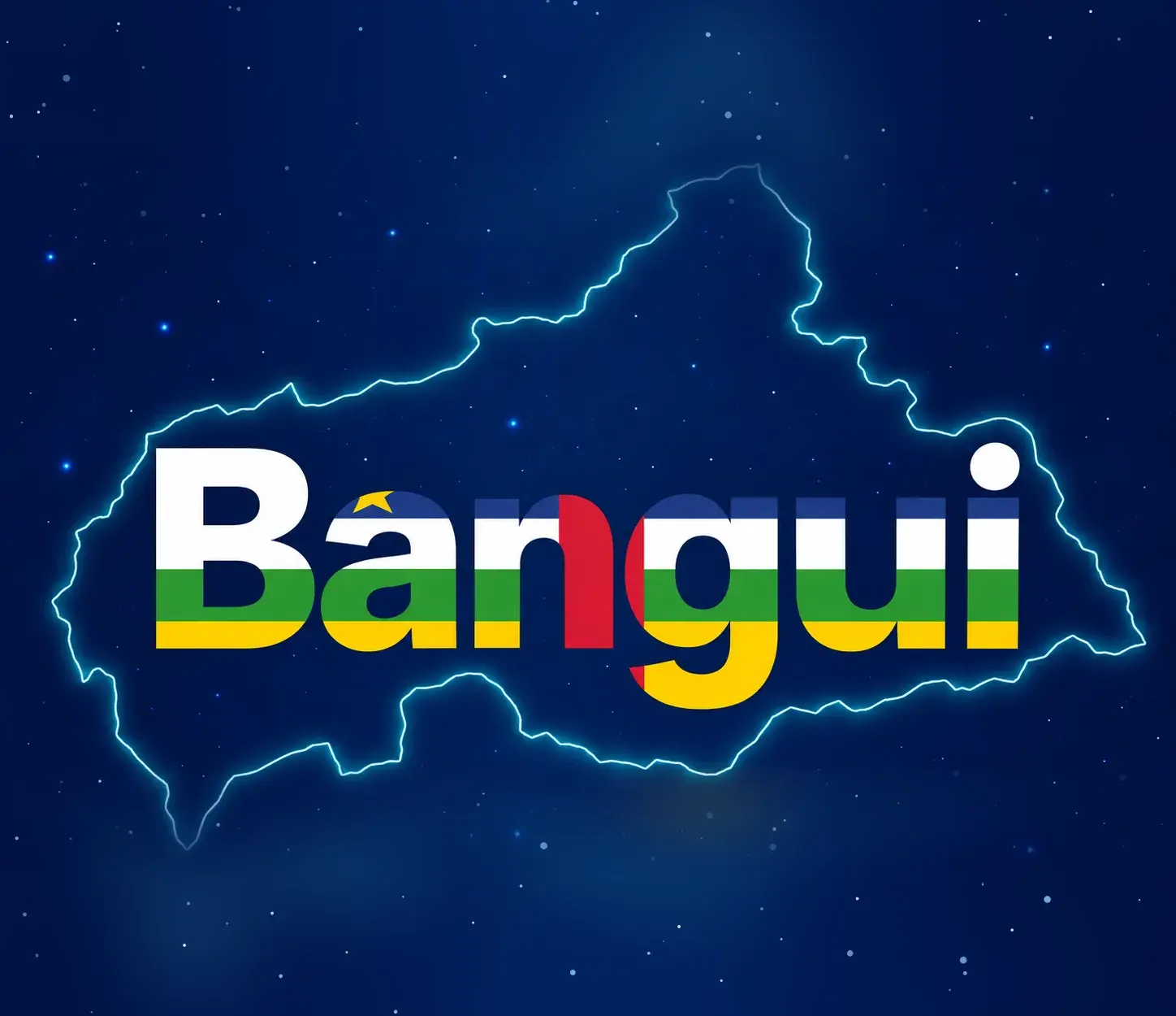 Bangui aux couleurs du drapeau centrafricain, sur la carte de la République centrafricaine